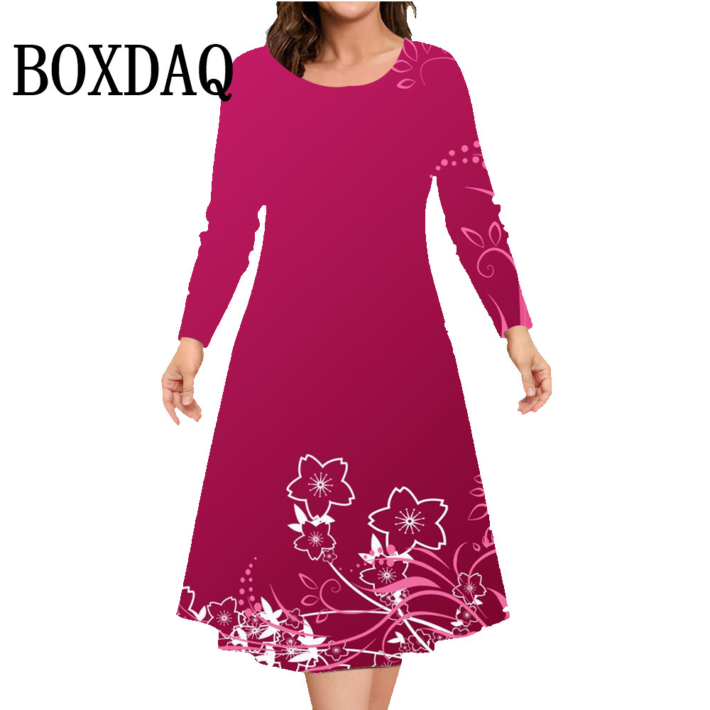 Winter Clothing Plus Size - Herbst Winter Langarm Kleid Frauen Gedruckt