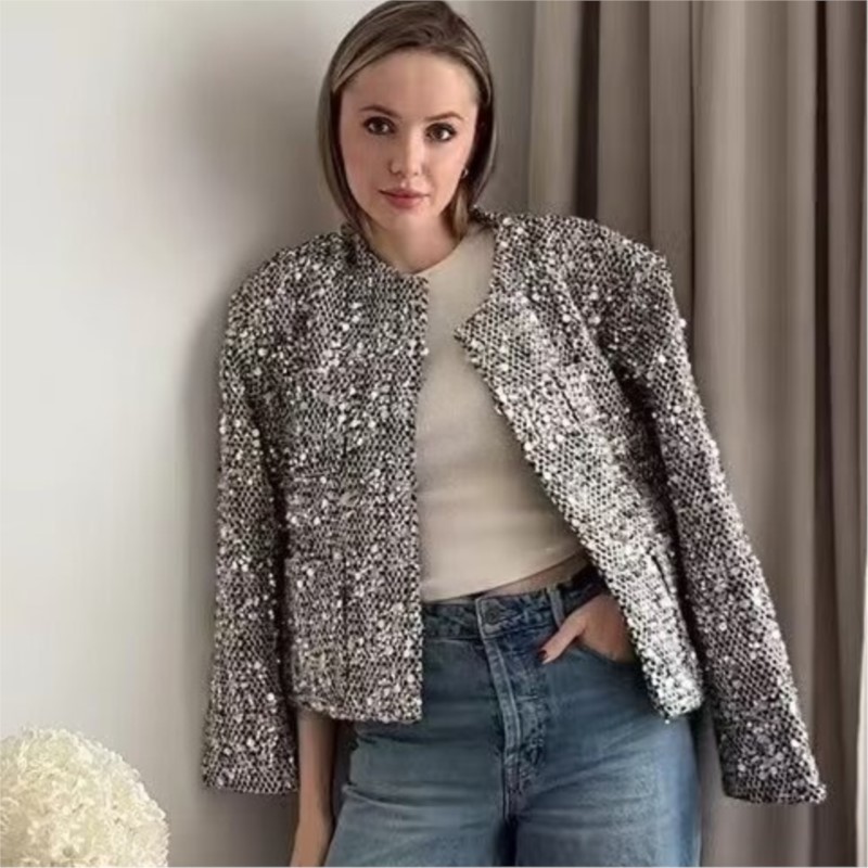 Winter Clothing Dress Up - Party Club Chic glänzende Blazer Silber