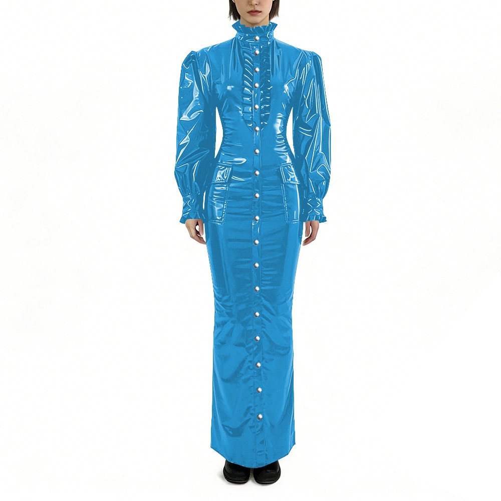 Winter Clothing Plus Size - Glänzendes PVC Langes Bleistiftkleid Übergröße Damenkleidung