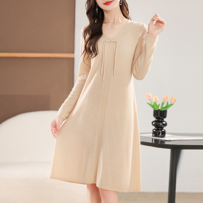 Winter Clothing Dress Up - Damen-Midikleid aus 100 % Merinowolle, mit