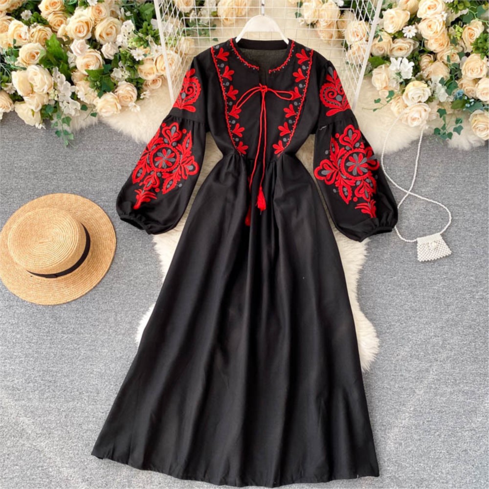 Winter Clothing Dress Up - Lose Kleid Gestickte Blumen Temperament Frühling