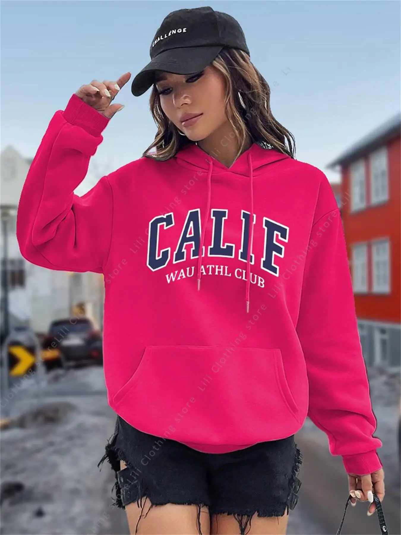 Winter Clothing Drawing - Damen-Hoodies Y2K Kozy Fleece CALIF Letter