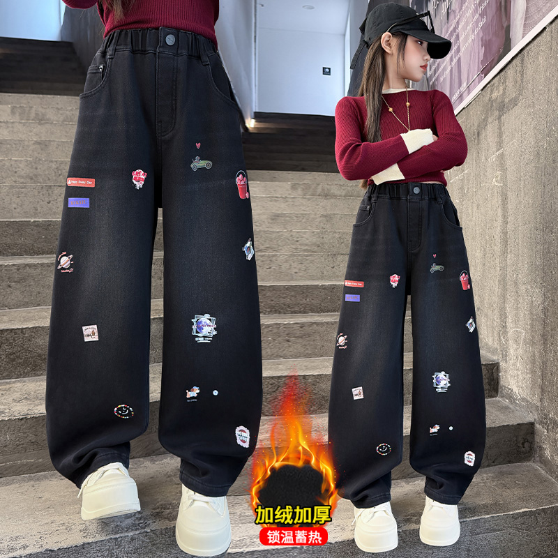 Winter Clothing Drawing - Herbst Mädchen Jeans Cartoon Gestickte Kinder