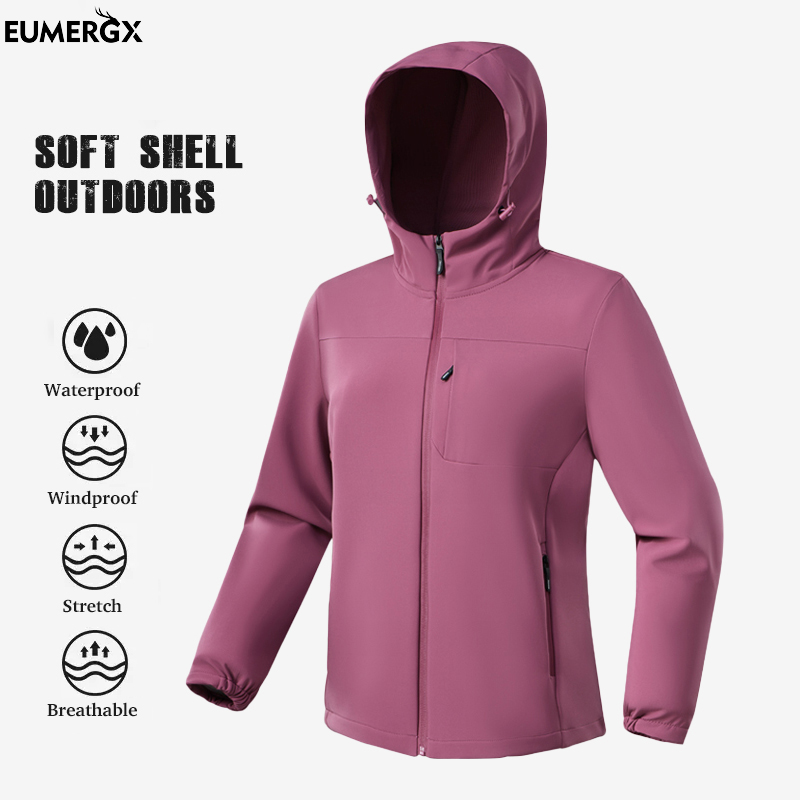 Windproof Jacket Softshell - EUMERGX Winter-Softshell-Jacken für Damen, wasserdicht, winddicht,