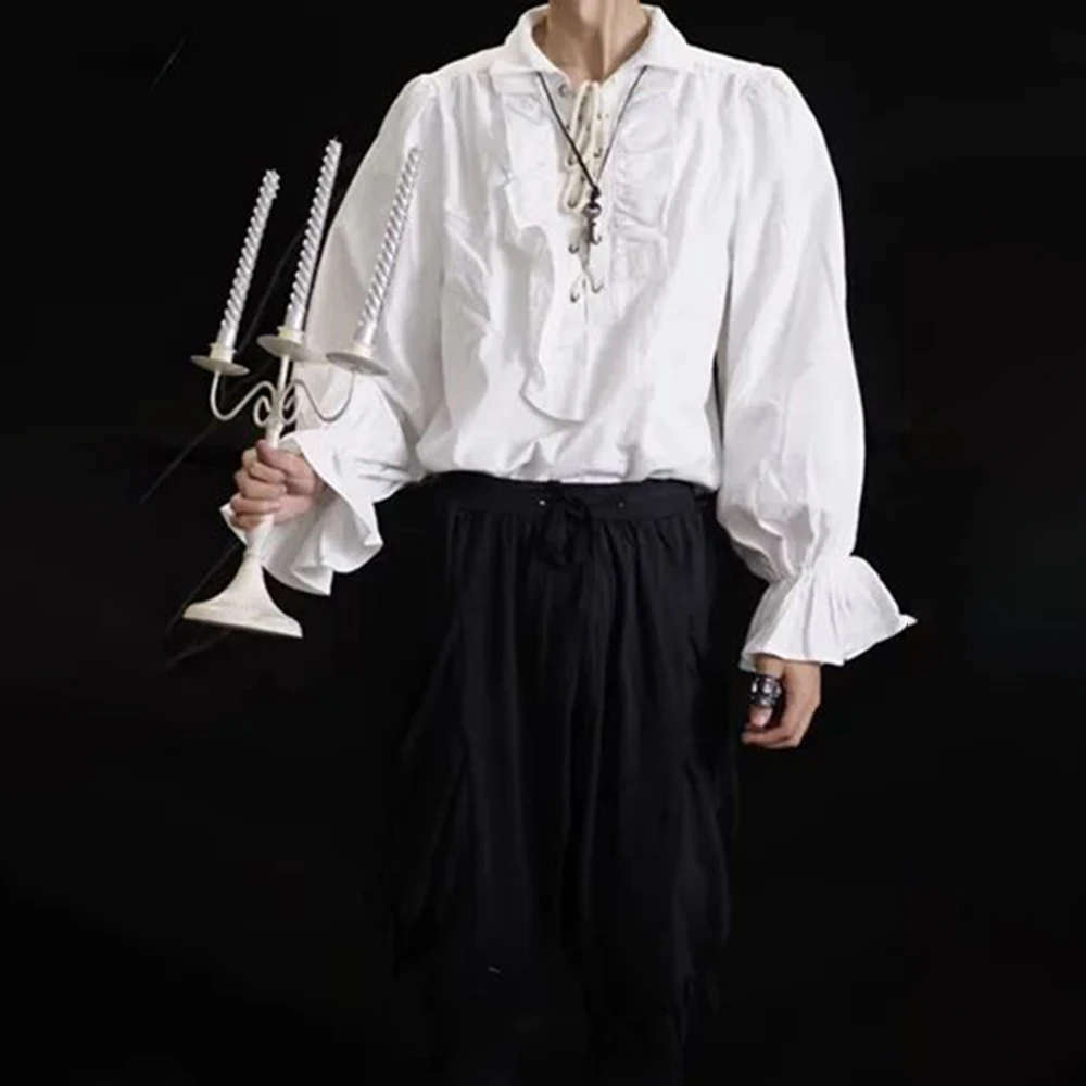 Winter Clothing Dress Up - Herren-Hemd mit Rüschen und langen Ärmeln,