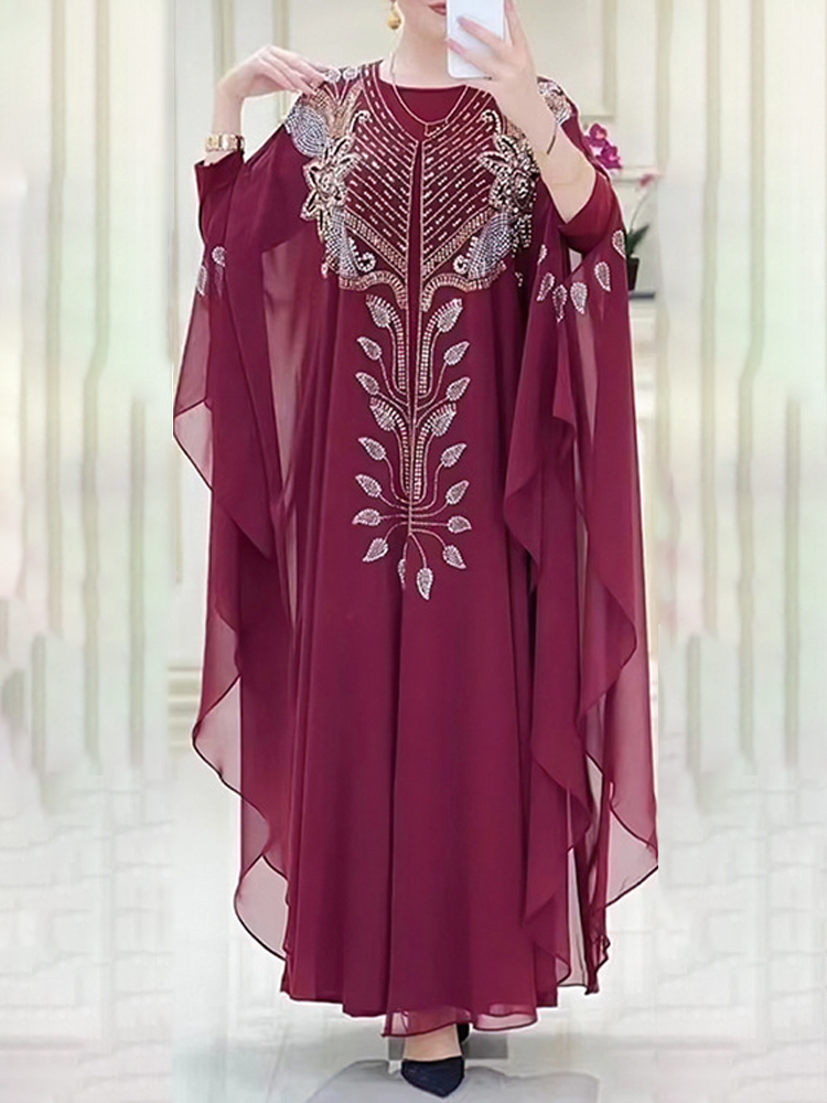 Winter Clothing Dubai - Chiffon Boubou Muslim Fashion Abaya 2-teiliges